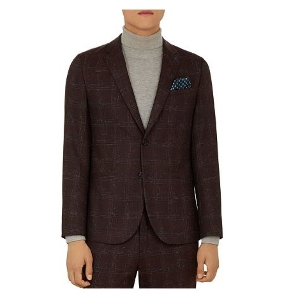 NWT Ted Baker Men's Dar Boucle Dinner Suit Jacket Maroon Blazer XL $525 BB435
